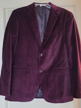 Alfani Slim Fit Men's Burgundy Velvet Blazer - Classic Two-Button Jacket 38R